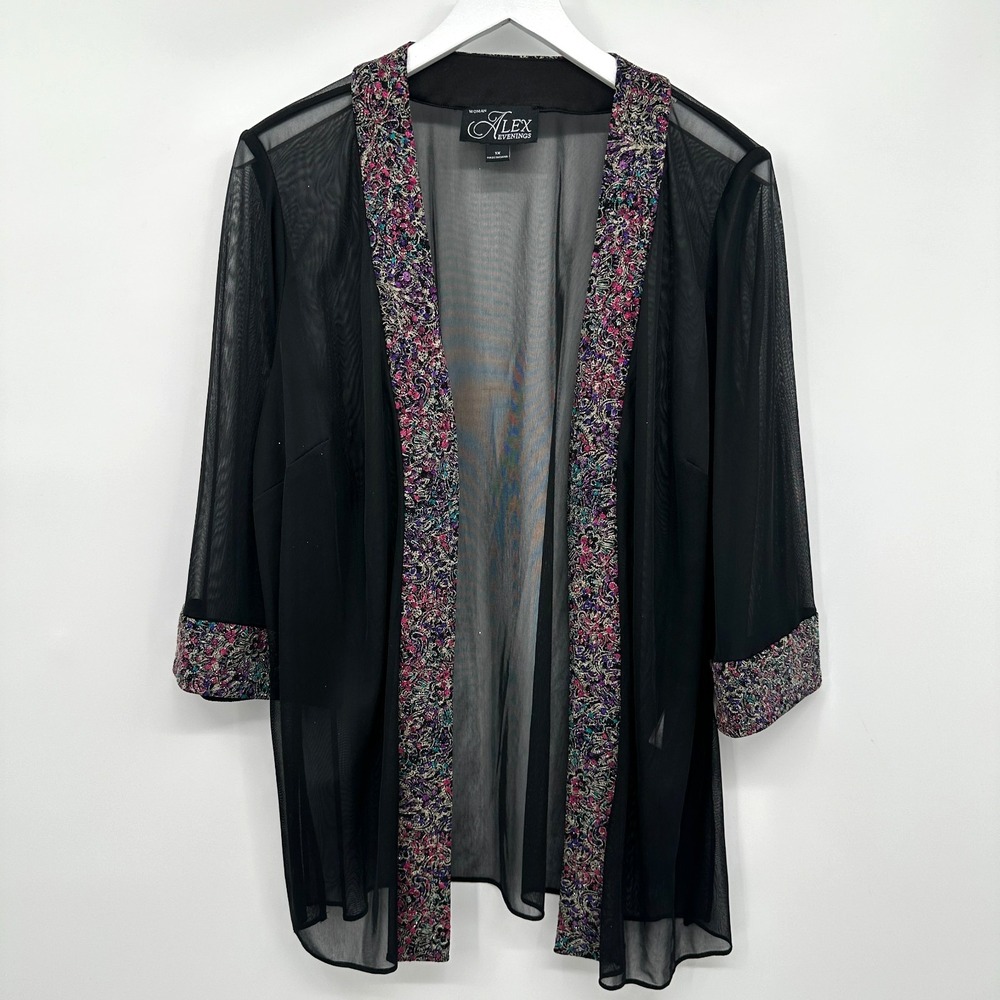 Alex Evenings‎ Jacket Duster Cardigan Size 1X Sheer 3/4 Sleeves Sparkly Romantic